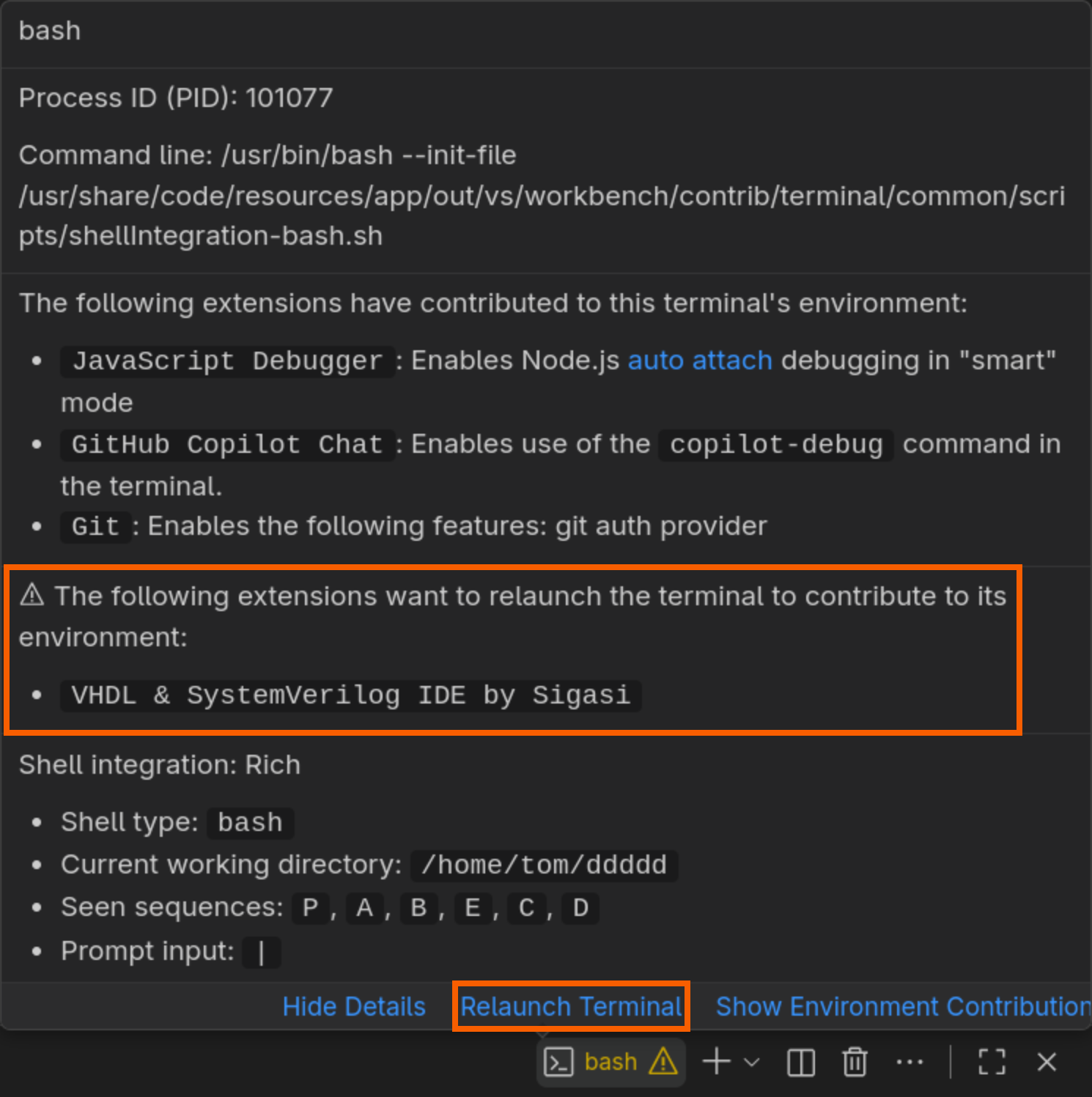 Warning on the terminal the first time you use SVH Warning on the terminal the first time you use SVH