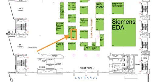 DAC 61 floorplan zoomed in with Sigasi booth outlined in orange