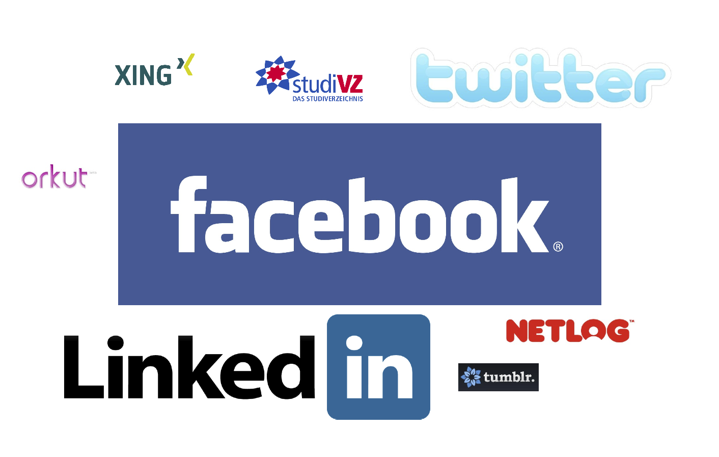 Popular Social Networks (size indicates importance)