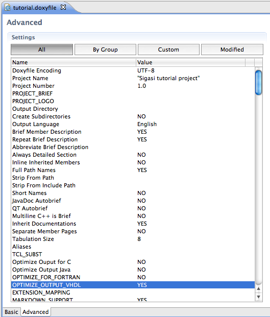 Doxygen advanced tab