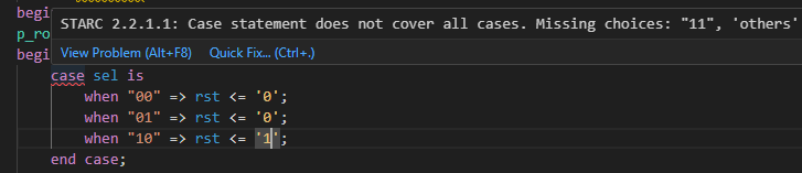 VHDL file with incomplete case statement.