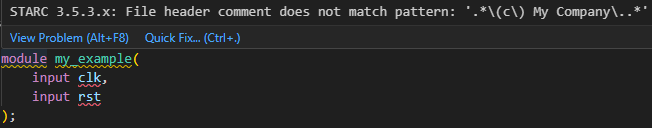 Verilog file with non-compliant header comment.
