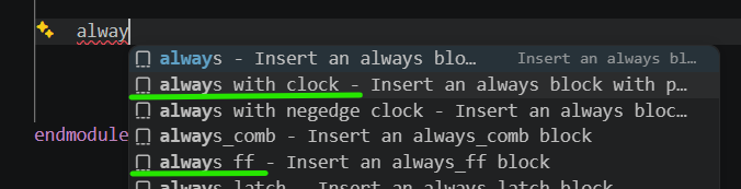 SVH content assist: Verilog always