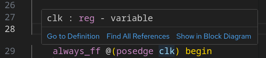 Hover actions on identifiers