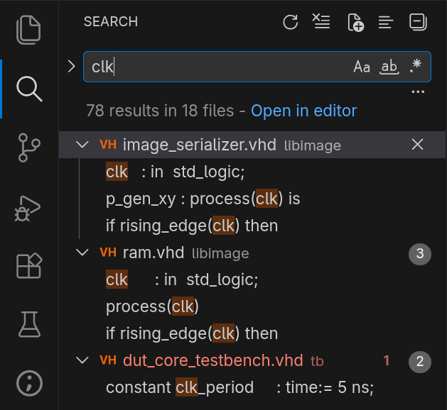 Text search in the entire workspace