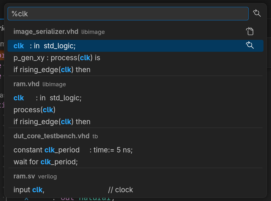 Quick search in the workspace