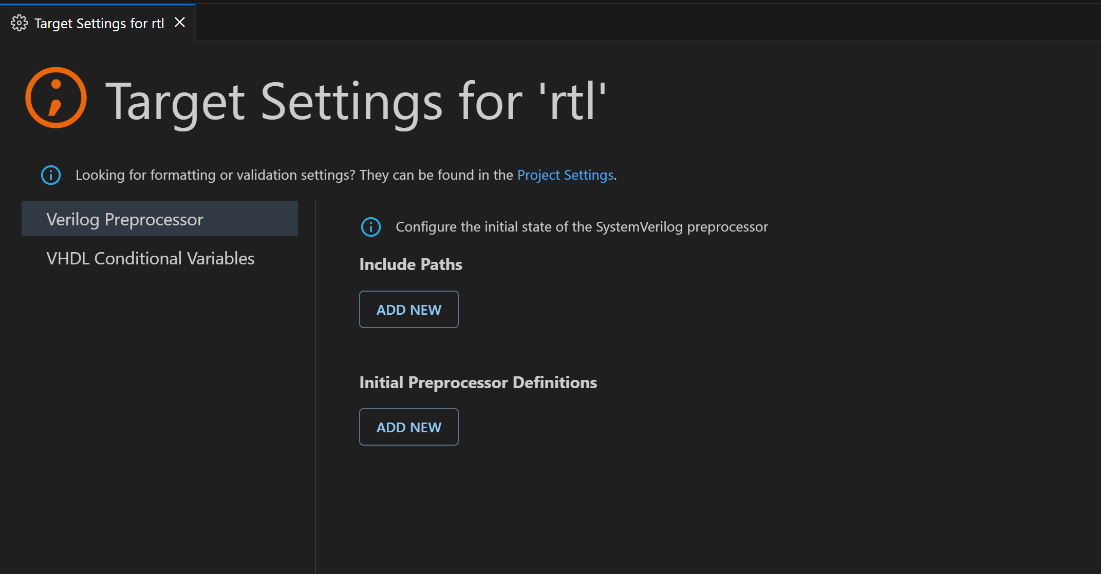 VS Code: Target Settings page