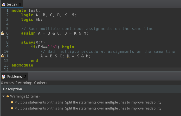 Check multiple statements on the same line