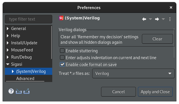 SystemVerilog format on save