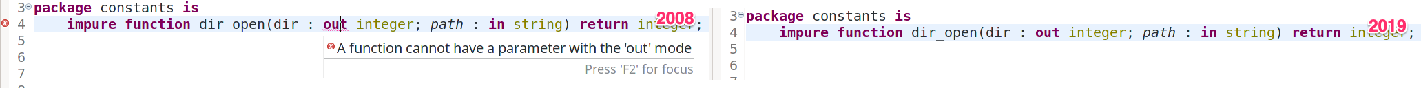 Parameters of `impure function`s can now have `inout` and `out` modes