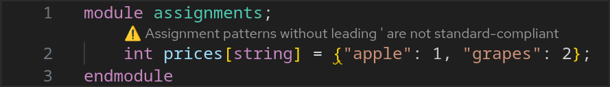 Usage of the incorrect assignment operator {} instead of '{}