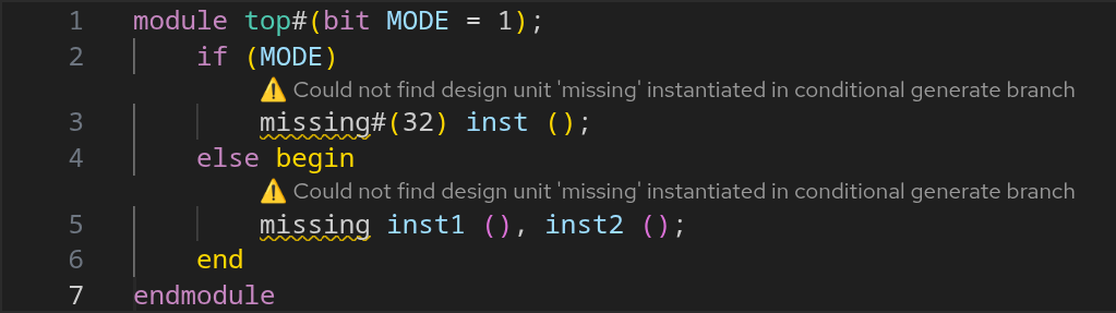 Warning on missing instantiations in if-generate blocks